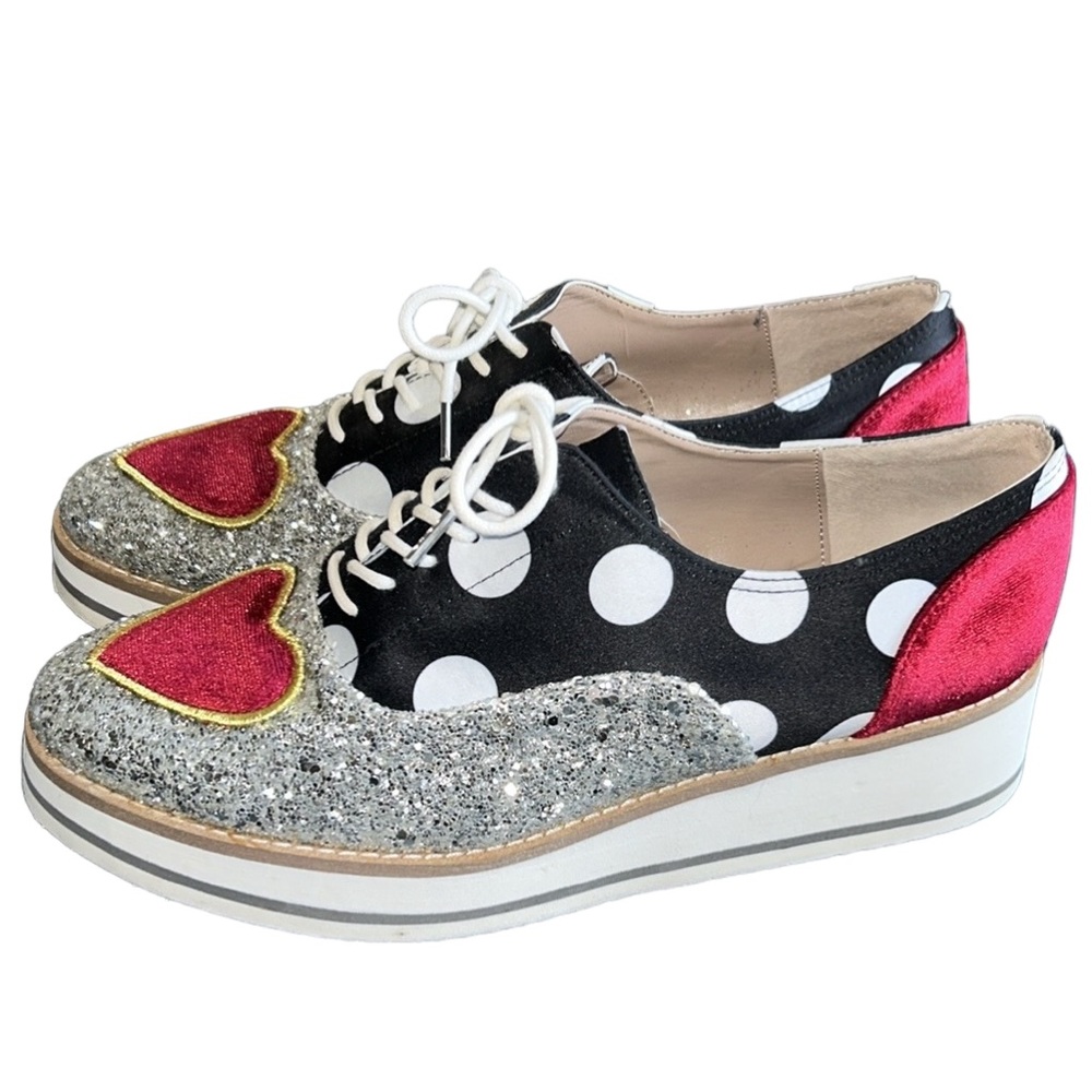 Betsey Johnson Platform Oxford Walker Silver Sparkle Shoes Size 7.5 - Picture 4 of 15
